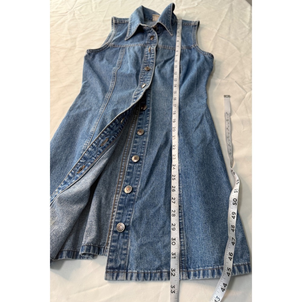 Vintage 90s Blue Denim Button Front Mini Dress Tunic Cardigan Cotton Cottage - Picture 7 of 9